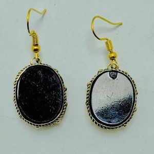 Black Stone Oval Shape Drop Dangle Hook Earrings, Ethnic Earrings, Light Weight